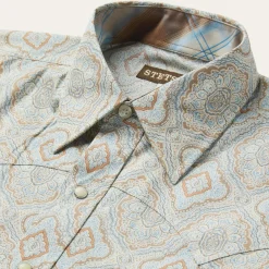 Aqua Paisley Print Western Shirt-Stetson