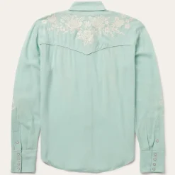 Aqua Rayon Crepe Western Blouse-Stetson New