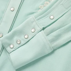 Aqua Rayon Crepe Western Blouse-Stetson New