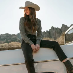 Boyfriend Fit Button Denim Tencel Blouse-Stetson Hot