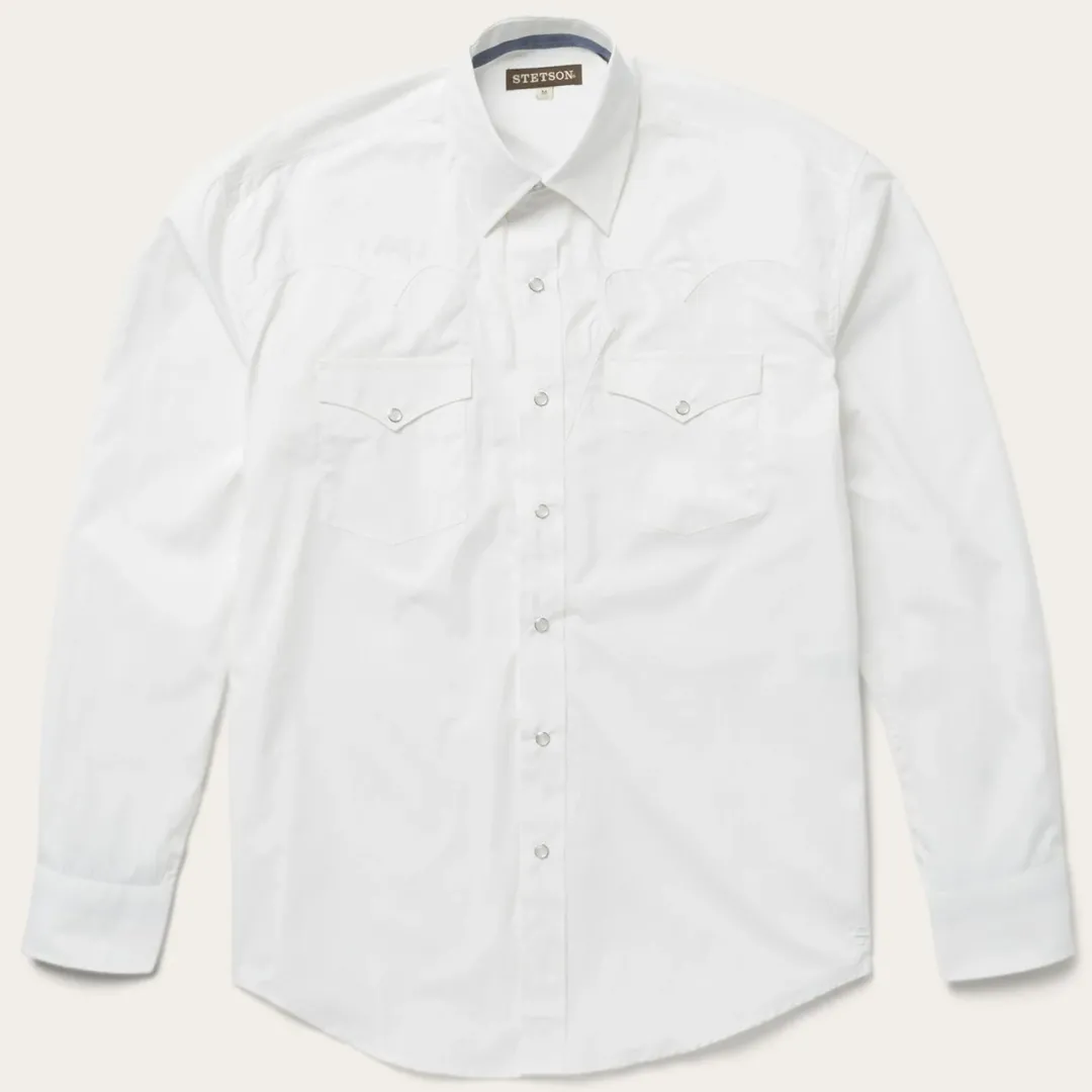 Classic Solid Snap Poplin Shirt In Optic-Stetson Sale