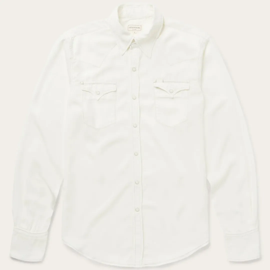 Cream Tencel Twill Shirt-Stetson New