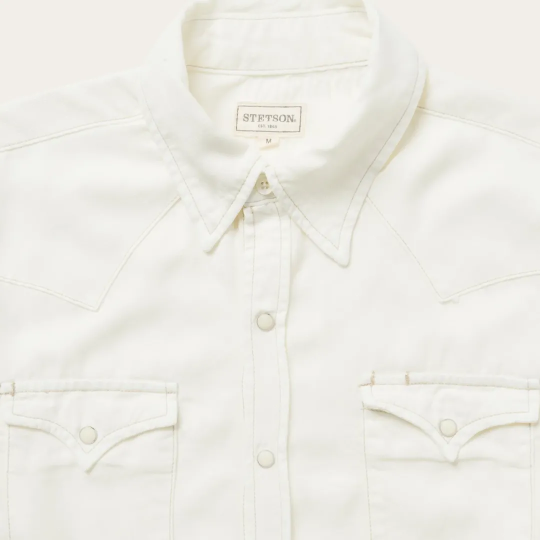 Cream Tencel Twill Shirt-Stetson New
