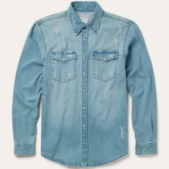 Distressed Denim Western Shirt-Stetson Online