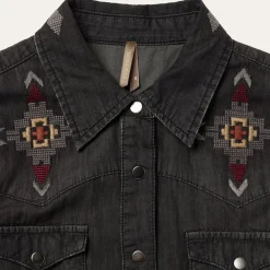 Embroidered Denim Shirt Dress-Stetson Discount
