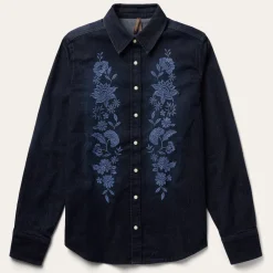 Embroidered Dark Denim Snap Front Blouse-Stetson Discount