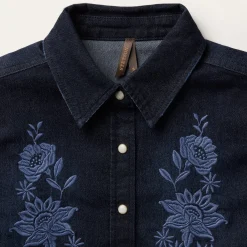 Embroidered Dark Denim Snap Front Blouse-Stetson Discount
