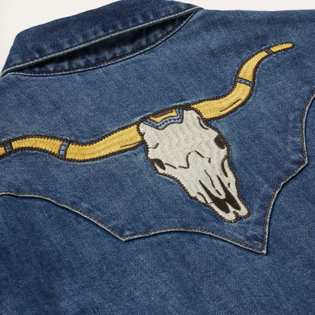 Embroidered Dark Denim Western Shirt-Stetson New