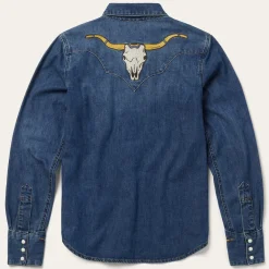 Embroidered Dark Denim Western Shirt-Stetson Outlet