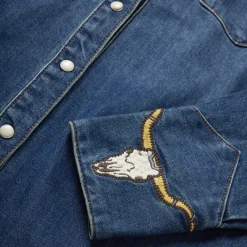 Embroidered Dark Denim Western Shirt-Stetson