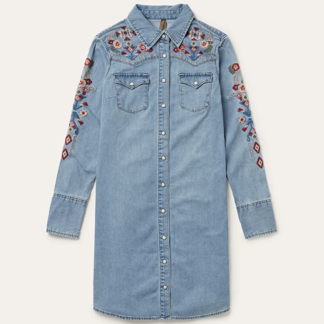 Embroidered Denim Shirt Dress-Stetson