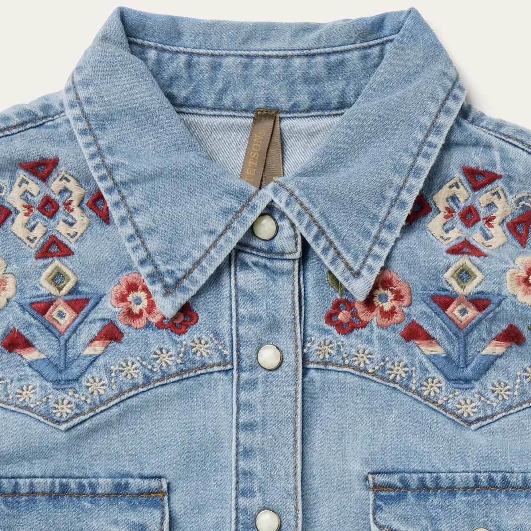 Embroidered Denim Shirt Dress-Stetson
