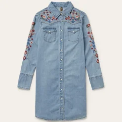Embroidered Denim Shirt Dress-Stetson Online