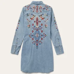 Embroidered Denim Shirt Dress-Stetson Online