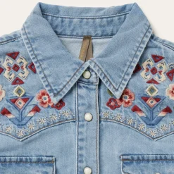 Embroidered Denim Shirt Dress-Stetson Online