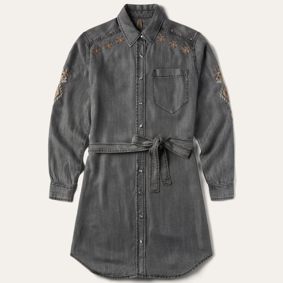 Embroidered Snap Front Shirt Dress-Stetson Discount