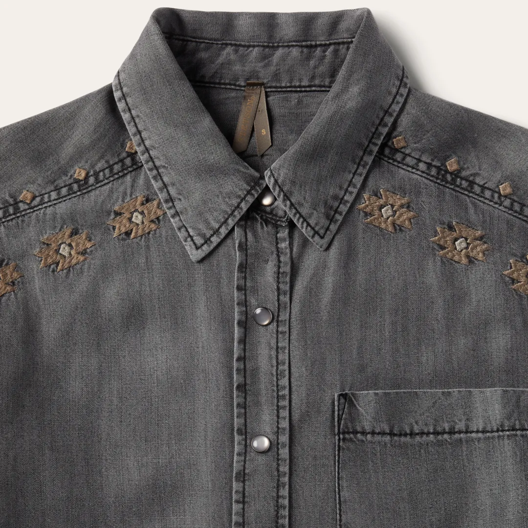 Embroidered Snap Front Shirt Dress-Stetson Discount