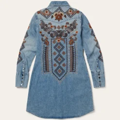 Floral Embroidered Denim Shirt Dress-Stetson Discount