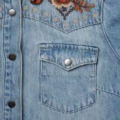Floral Embroidered Denim Shirt Dress-Stetson Discount