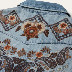 Floral Embroidered Denim Shirt Dress-Stetson Discount