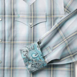 Sky Ombre Plaid Western Shirt-Stetson New