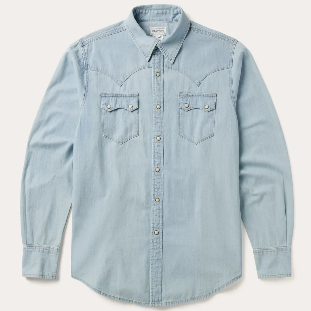 Light Denim Western Shirt-Stetson Sale
