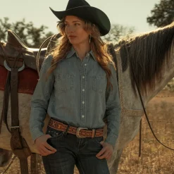 Long-Sleeved Denim Shirt-Stetson Online