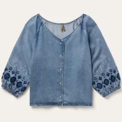 Lyocell Denim Snap Front Blouse-Stetson Sale