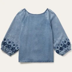 Lyocell Denim Snap Front Blouse-Stetson Sale