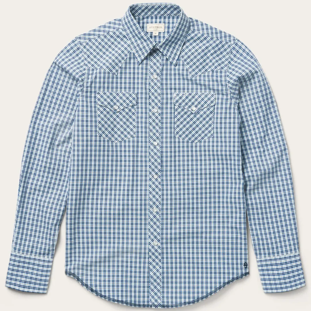Modern Snap Front Shirt in Mini Check-Stetson Discount