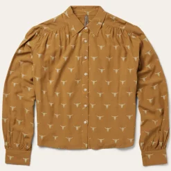 Mojave Longhorn Print Poet Blouse-Stetson Clearance