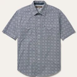 Navy Print Short Sleeve Western Shirt-Stetson Discount