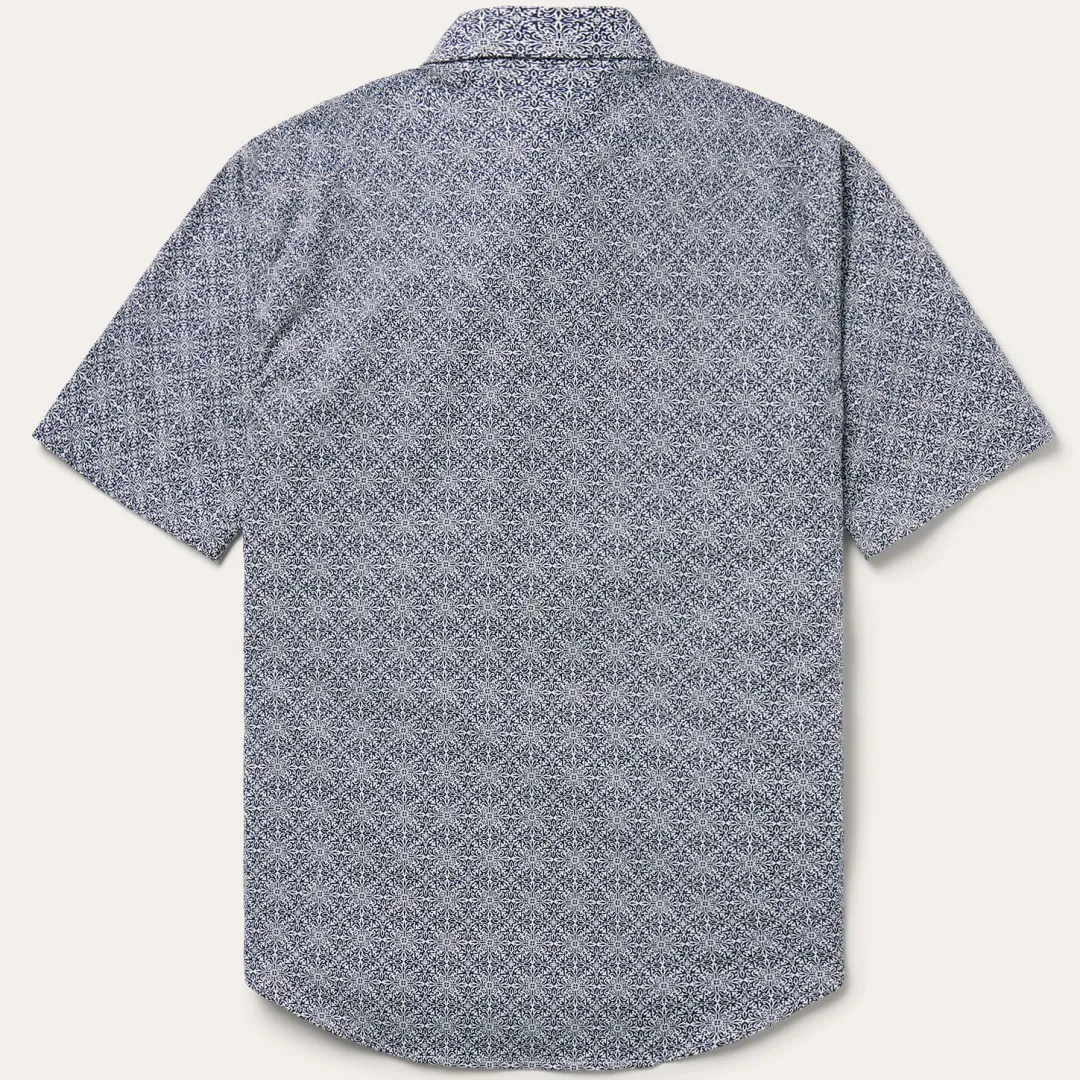 Navy Print Short Sleeve Western Shirt-Stetson Discount