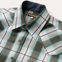 Olive Ombre Plaid Western Shirt-Stetson Clearance