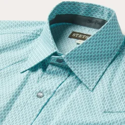 Silver Diamond Neat Print Short Sleeve Western Shirt-Stetson Discount