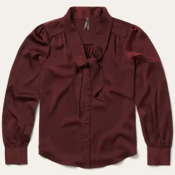 Wine Satin Blouse-Stetson Hot
